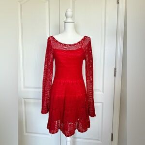 Free People Festive Red Belle Crochet Dress